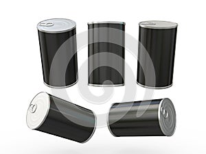 Black blank label tin can packaging with pull tab, clipping path