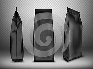 Black blank plastic or foil pack realistic vector