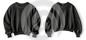 Black blank sweatshirt, front and back, against a white backdrop
