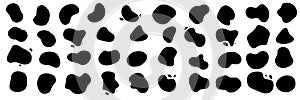 Black blobs of color splash with abstract shape pattern, vector irregular backgrounds. Black ink blobs