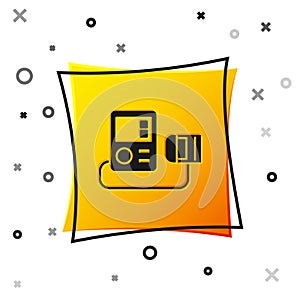 Black Blood pressure icon isolated on white background. Yellow square button. Vector Illustration