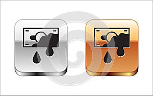 Black Bloody money icon isolated on white background. Silver and gold square buttons. Vector