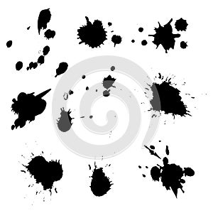 Black blots in watercolor style. Ink paint brush stain. Vector illustration. Stock image.