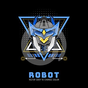 Black Blue Head Robot Knight From Future for merchandise, apparel or other with modern scare geometry ornament