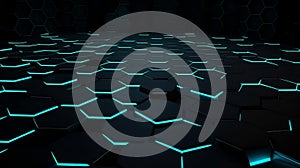 Black and blue hexagonal background template. This image is ideal for use in graphic design projects, as a background for business