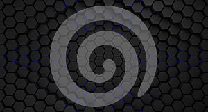 Black and blue metal hexagons abstract background, 3d render