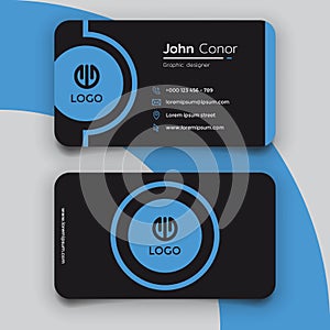 Black and blue professional creative business card template. Stationery design name card vector template