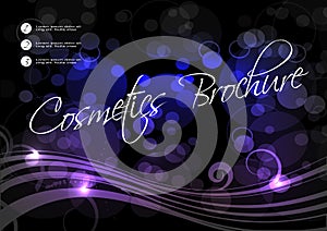 Black blue purple background with wave, spiral and circle design for cosmetic brochure