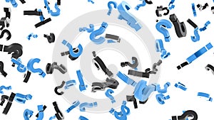 Black and blue question marks on white background