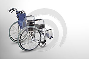 Black and blue wheel chair on grey background, object, transport, banner, template, copy space