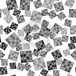 Black Board game of checkers icon isolated seamless pattern on white background. Ancient Intellectual board game. Chess