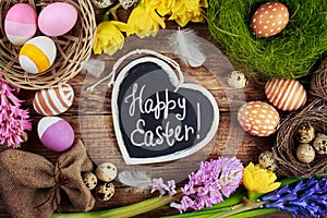 Black board with text - Happy Easter. Colorful