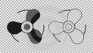 Black Boat propeller, turbine icon isolated on transparent background. Vector