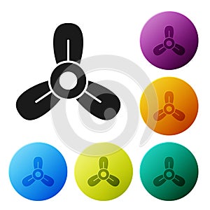 Black Boat propeller, turbine icon isolated on white background. Set icons in color circle buttons. Vector