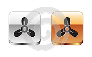 Black Boat propeller, turbine icon isolated on white background. Silver-gold square button. Vector