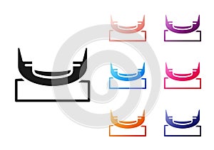 Black Boat swing icon isolated on white background. Childrens entertainment playground. Attraction riding ship, swinging