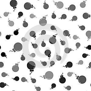 Black Bomb ready to explode icon isolated seamless pattern on white background. Vector