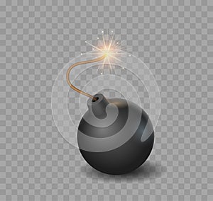 Black bombs set realistic vector illustration. Collection burning fuse glossy explosive dynamite