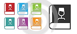 Black Book about wine icon isolated on white background. Wine glass icon. Wineglass sign. Set icons colorful. Vector