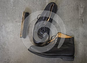 Black boots close up photo