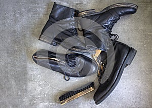 Black boots close up photo