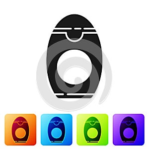 Black Bottle of shampoo icon isolated on white background. Set icons in color square buttons. Vector Illustration