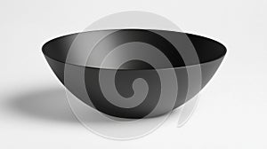 A black bowl with a smooth surface and a slightly curved shape.