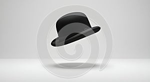 Floating black hat with separated shadow, isolated on white background