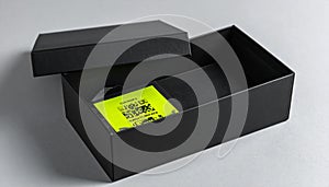black box with hidden discount code inside . Shopping concept. Generated Image