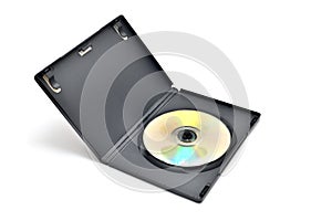 Black box with writable DVD disc inside isolated