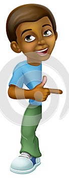 Black Boy Cartoon Child Kid Pointing Sign