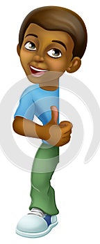 Black Boy Cartoon Child Kid Thumbs Up Sign