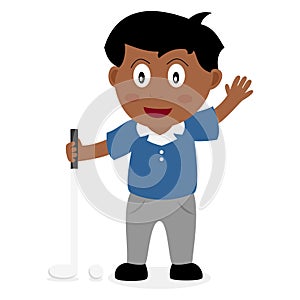 Black Boy with Golf Club Isolated on White