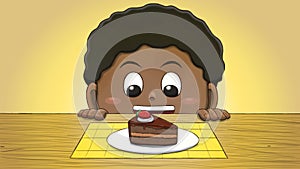 Black Boy Looking at Cake Slice