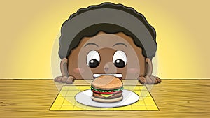 Black Boy Looking at Hamburger