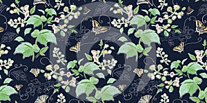 Black brambleberry seamless pattern