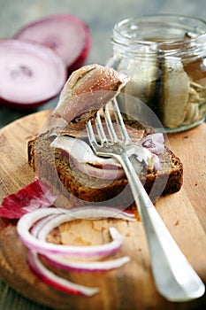 Black bread, onions and anchovies.