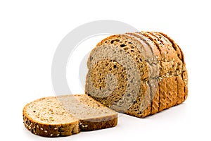 Black bread with seeds on white
