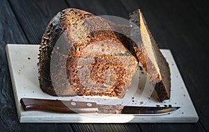 black bread on a wooden board