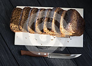 black bread on a wooden board