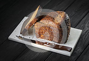 black bread on a wooden board