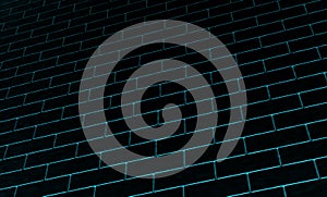 Black brick wall with blue light. 3d render