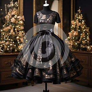 black bridal drees with Christmas decoration generated by AI tool