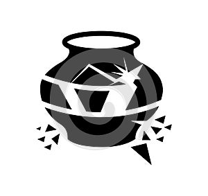 Black broken pot icon isolated