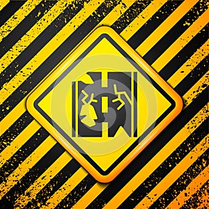 Black Broken road icon isolated on yellow background. Warning sign. Vector