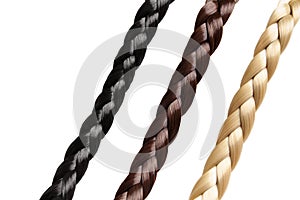 Black brown and blonde plaits on white