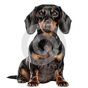 Black and Brown Dachshund Sitting on White Background