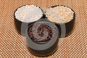 Black, brown and white rice