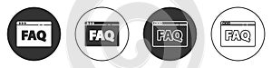 Black Browser FAQ icon isolated on white background. Internet communication protocol. Circle button. Vector Illustration