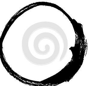 Black brush stroke in the form of a circle. Drawing created in ink sketch handmade technique
